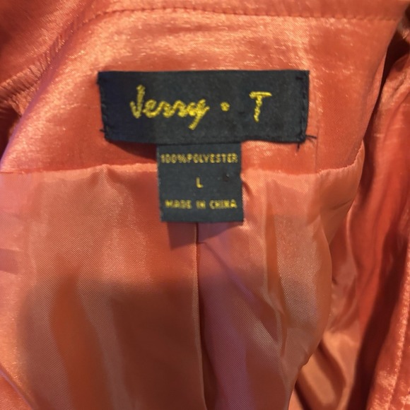 Jerry T Orange Satin Ruffle Zip Collar Belted Blazer Jacket Women's Size Large - Picture 7 of 7